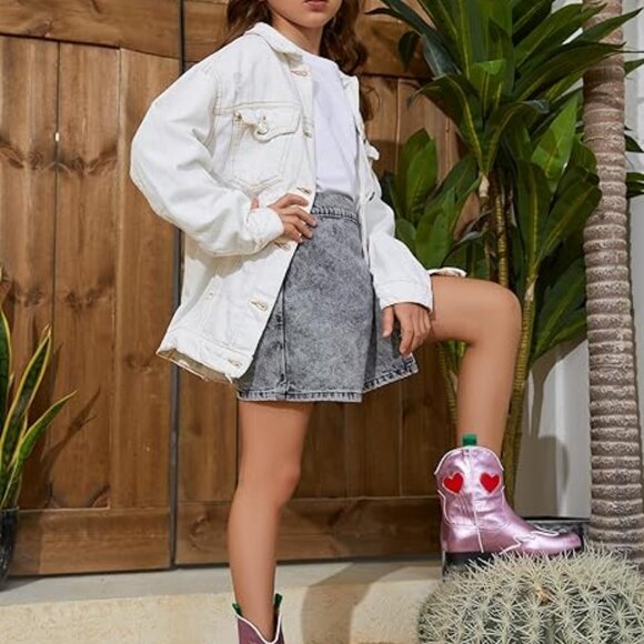 Girls Cowboy Boots Mid-Calf Western Cowgirl Riding Shoes Kids Pull-On - Picture 3 of 6